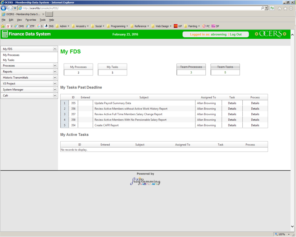 Finance Data System My FDS dashboard