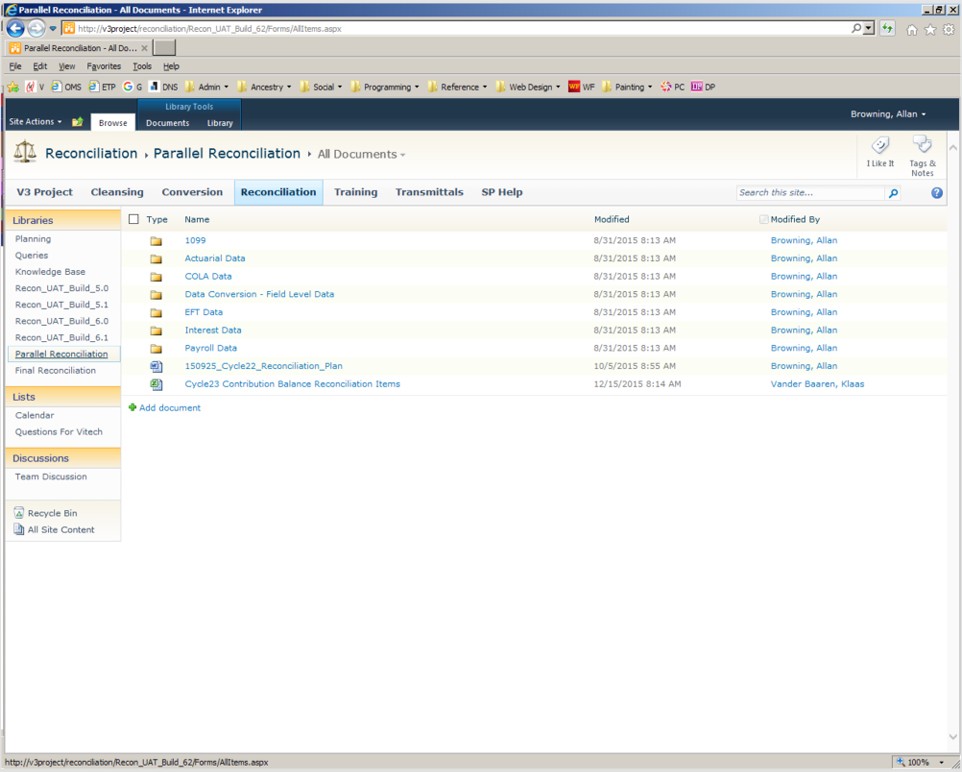 SharePoint reconciliation workspace supporting TrackIT