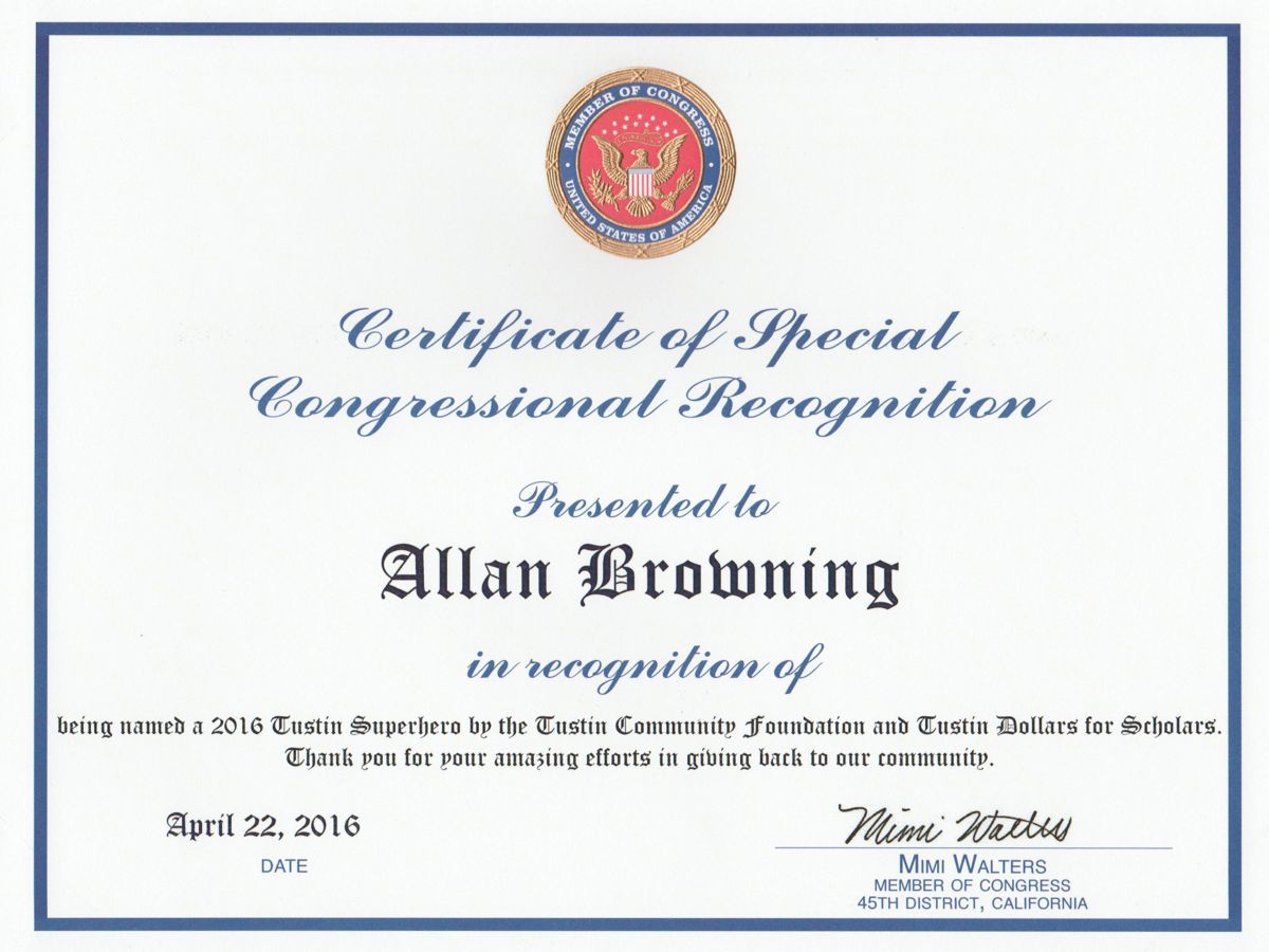 Certificate of Special Congressional Recognition