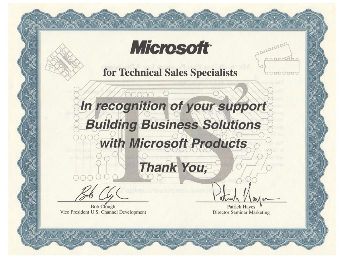 Microsoft Technical Sales Specialists recognition