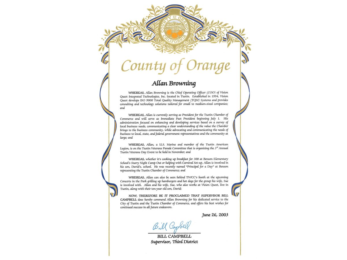 County of Orange commendation