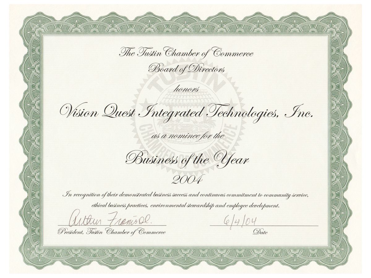 Vision Quest 2004 Business of the Year nomination