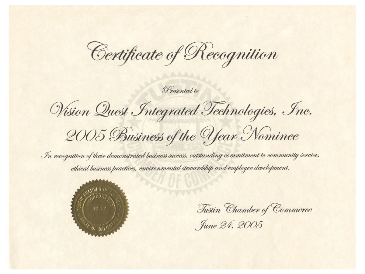 Vision Quest 2005 Business of the Year nomination