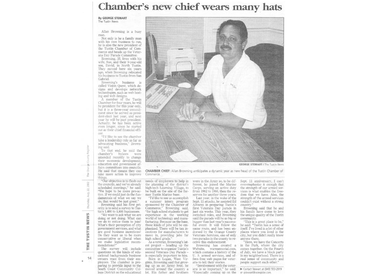 Tustin News profile of Allan Browning as president of the Tustin Chamber of Commerce
